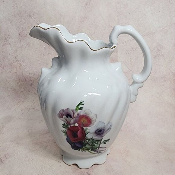 Formalities By Baum Bros. 10" Tall Anemone Collection Floral Pitcher Purple - Picture 1 of 13